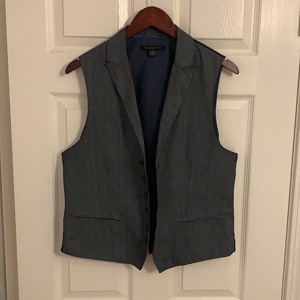 John Varvatos USA six button peak lapel pinstriped vest in  bluish grey